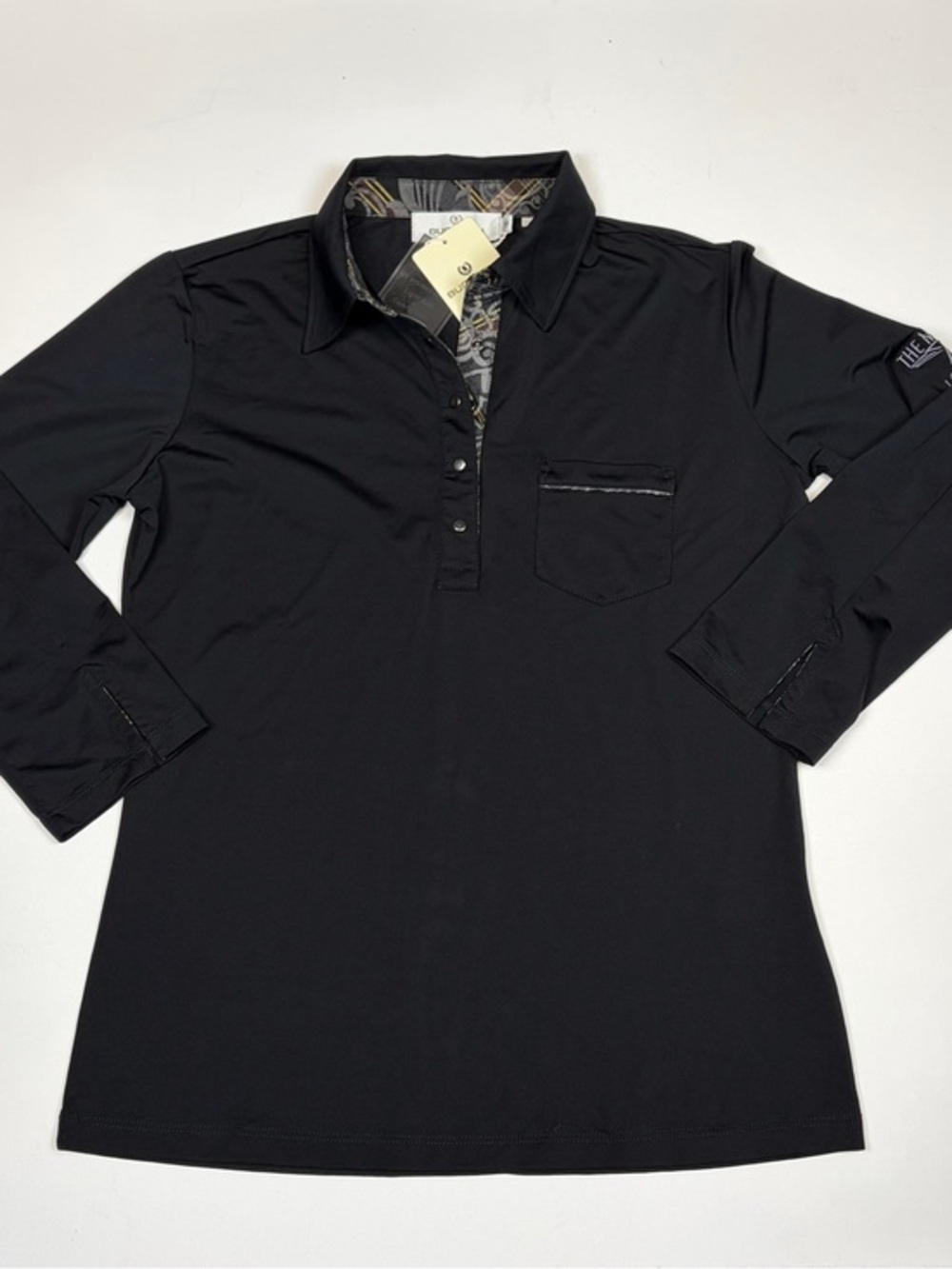BUGATCHI UOMO THE MASTERS LOS CABOS BLACK 3/4 SLEEVE GOLF POLO WOMEN SIZE MEDIUM